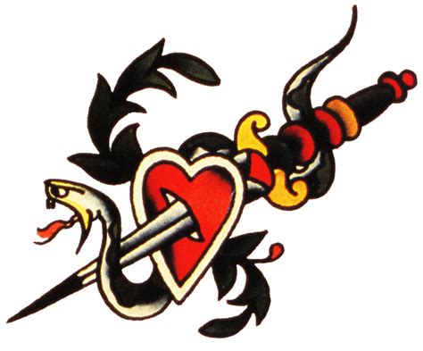 Sailor Jerry Vintage Tattoo Designs Snake Dagger Heart Hawaiian