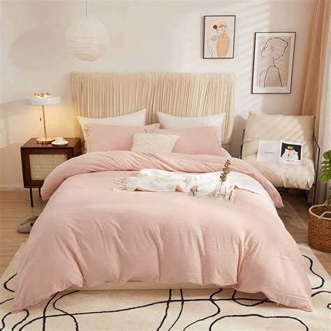Vclife 3 Pieces Pink Duvet Cover With Zipper Ties Super