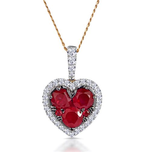 080ct Ruby Asteria Lab Diamond Heart Pendant Necklace In 9k Gold