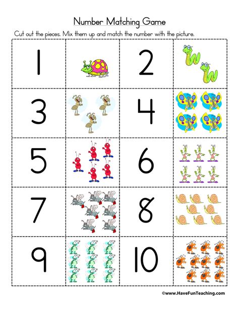 Match Numbers 1 3 Worksheet Identifying Numbers 1 To