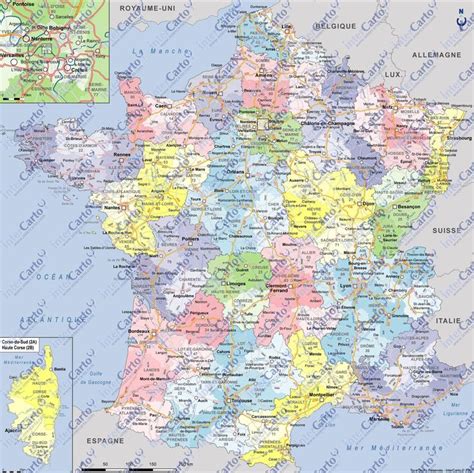 → carte du relief de la france & vue satellite. Carte de France départements villes et régions - Arts et ...