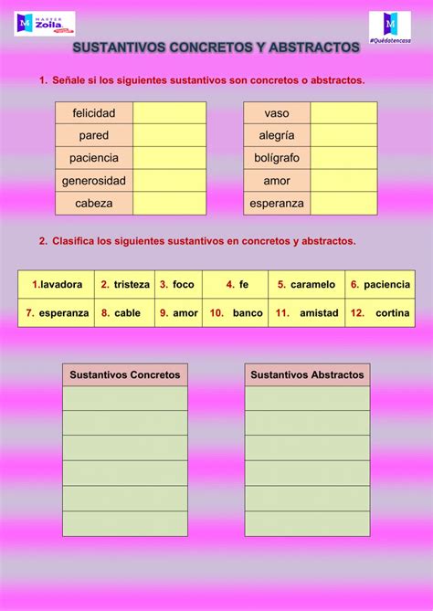 Actividad De Sustantivos Concretos Y Abstractos