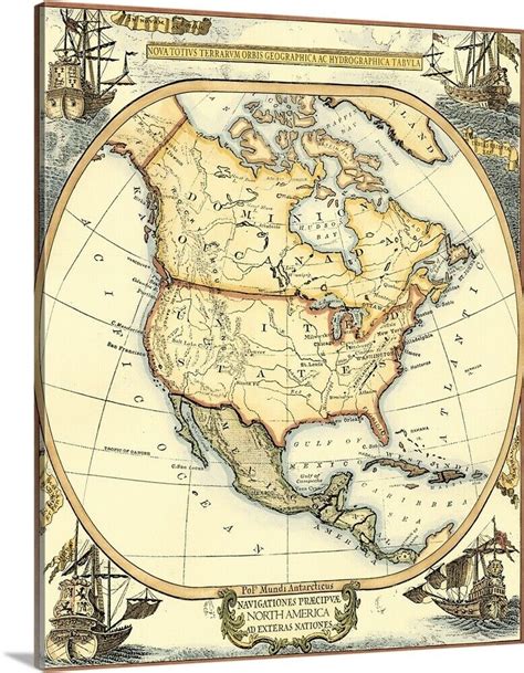Nautical Map Of North America Canvas Wall Art Print Map Home Decor Ebay
