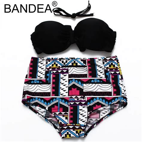Bandea Bikini 2017 Swimwear Black Bikinis Biquini Solid Swimwear For Women High Waist Retro