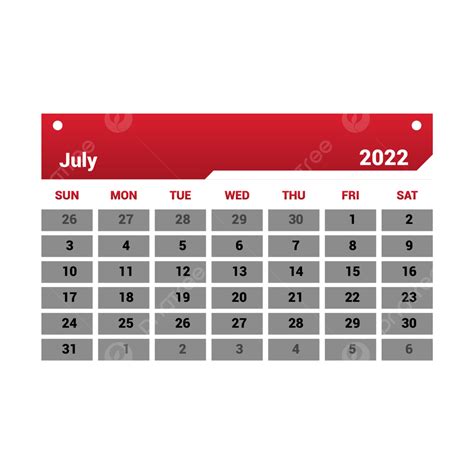 July 2022 Calendar Design With A Simple Red That Is Easy To See Free