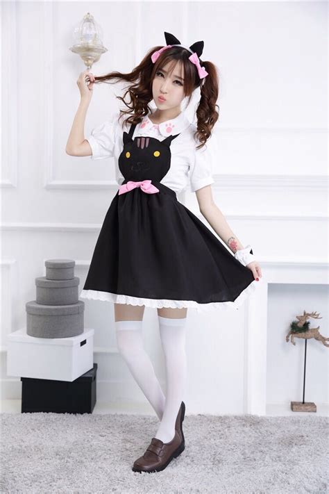 3colors Anime Neko Atsume Maid Uniform Cosplay Costume Cute Cat Lolita