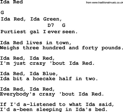 Top 1000 Folk And Old Time Songs Collection Ida Red Lyrics With
