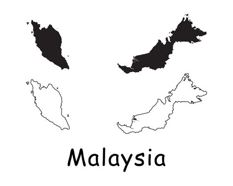 Map Of Malaysia Malaysian Map Black And White Detailed Solid Etsy