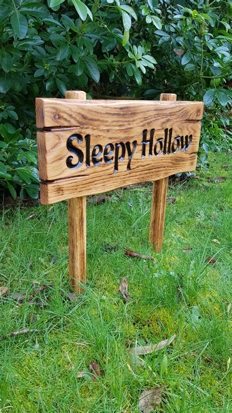 Personalised Carved Old Style Oak Wooden Sign With Post For Househome