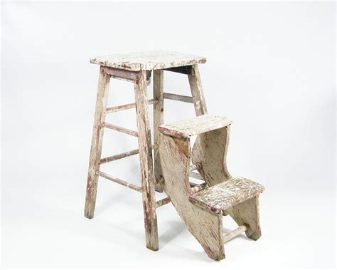 Vintage wooden 2 step folding step stool ladder shabby country primitive decor. Recently discovered in an old Ohio barn and offered ...