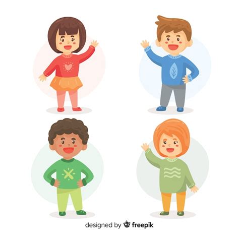 Free Vector Cute Children Character Collection In Flat Design