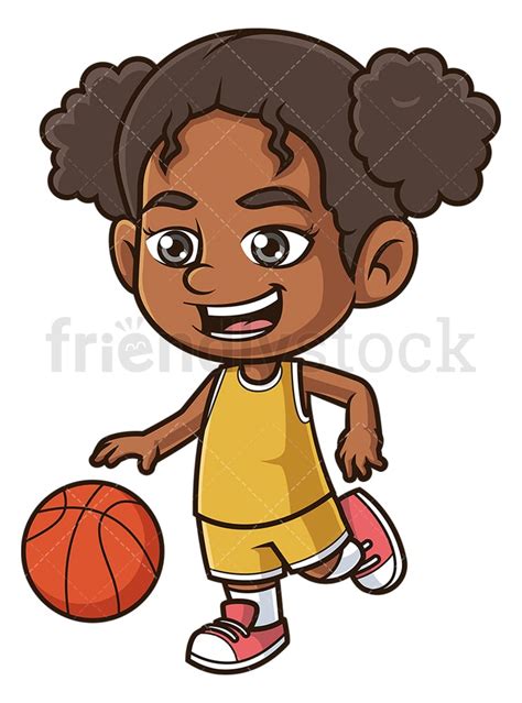 Zwart Meisje Spelen Basketbal Cartoon Clipart Vector Friendlystock