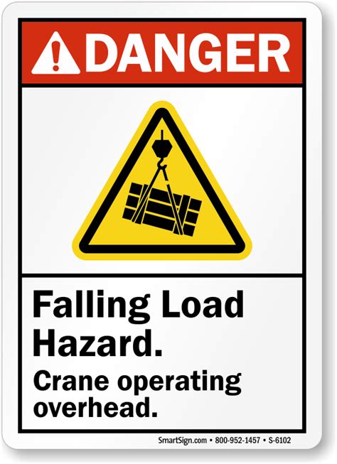 Falling Load Hazard Danger Sign Crane Operating Overhead Sku S 6102
