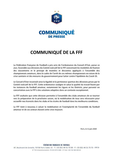 Communiqué De Presse De La Fff District Du Val Doise De Football