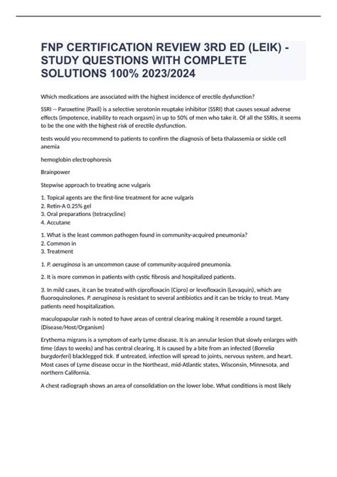 FNP CERTIFICATION REVIEW 3RD ED (LEIK) - STUDY QUESTIONS WITH COMPLETE