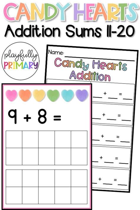 Candy Hearts Addition Numbers 11 20 Valentines Day Math Ten Frames