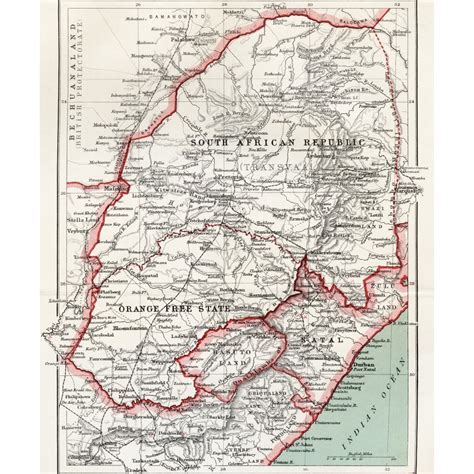 Map Of South African Republic Orange Free State And Natal Circa 1900