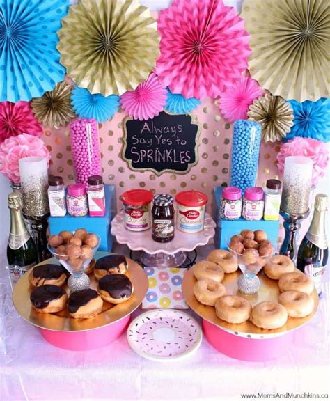 donut party dessert table ideas moms munchkins
