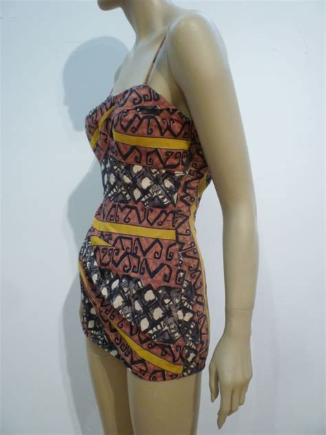 50s Tiki Print One Piece Rose Marie Reed Bathing Suit At