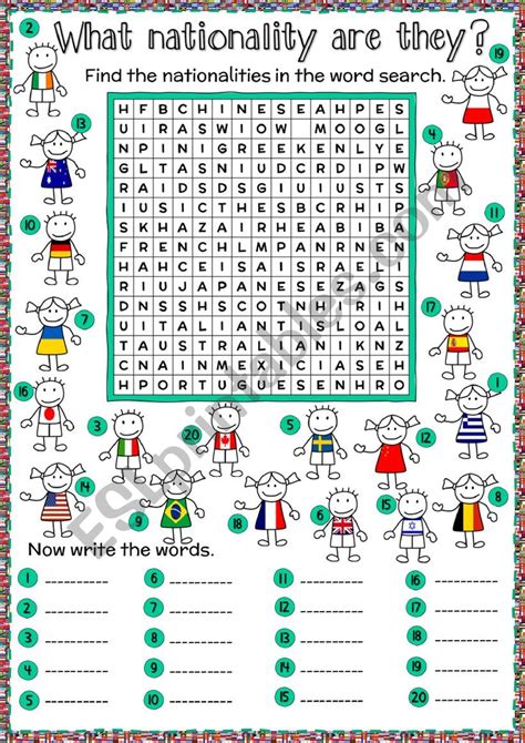 What Nationality Are They Word Search Esl Worksheet By Mada1