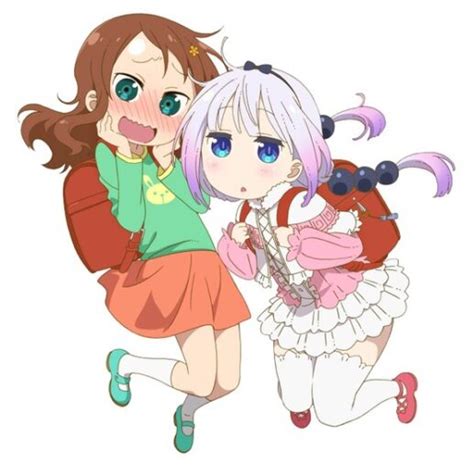 Miss Kobayashis Dragon Maid S Visual Features Kanna And Riko Carrying Red School Bags And