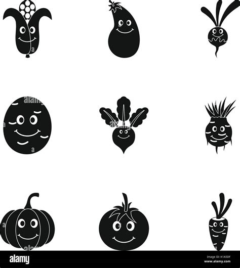 Cute Vegetables Emoji Icon Set Simple Style Stock Vector Image And Art