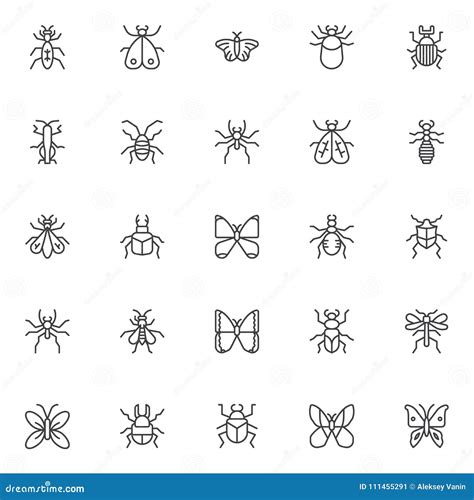 Insects And Bugs Outline Icons Set Stock Vector Illustration Of