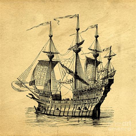 Tall Ship Vintage Drawing By Edward Fielding Fine Art America
