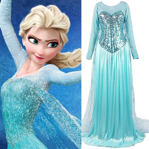 Disney Frozen Princess Elsa Blue Sparkly Dress Party Cosplay Costume Trailing Cloak Dress For