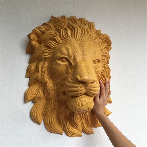 Large Lion Head Wall Decor Faux Taxidermy Yellow Lion Head Etsy