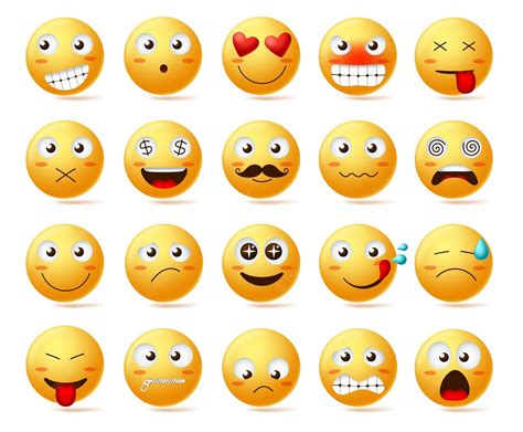conjunto de iconos vectoriales de emoticonos emoji cara o emoticono amarillo con expresiones