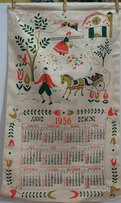 Vintage 1956 Calendar Towel