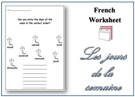 Downloadable Printable French Worksheet Days Of The Week Topic