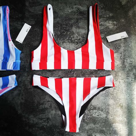 Reversible Colorful Stripes Crop Top Bikini Set