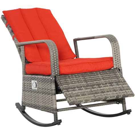 Outsunny Outdoor Rattan Wicker Rocking Chair Patio Recliner With Soft
