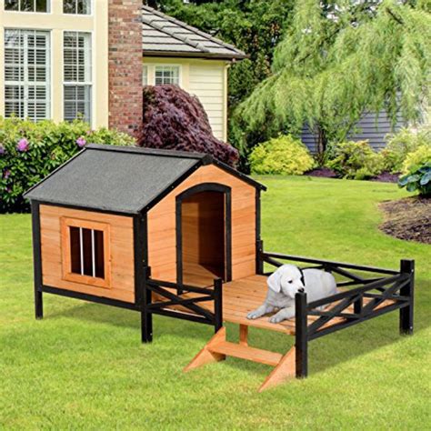 Pawhut Cabin Outdoor Covered Elevated Dog House With Porch Dog House