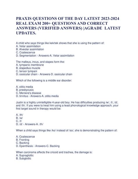 PRAXIS QUESTIONS OF THE DAY LATEST 2023-2024 REAL EXAM 200+ QUESTIONS