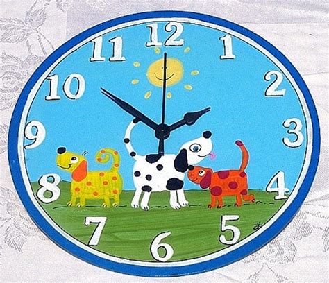 Round Wall Clock With Dogs Painting Etsy