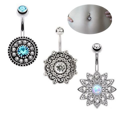 3 Pcsset Women Belly Button Rings Crystal Flower Surgical Steel Body Piercing Jewelry Cx17body