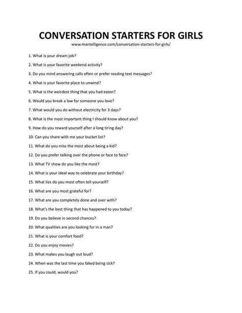20 Easy Conversation Starters For Girls For Text Online Or Irl