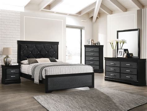 This beautiful bedroom set has a combination of different colored velvet upholstery that truly makes this bedroom set unique. Amalfi Four Piece Black Bedroom Set