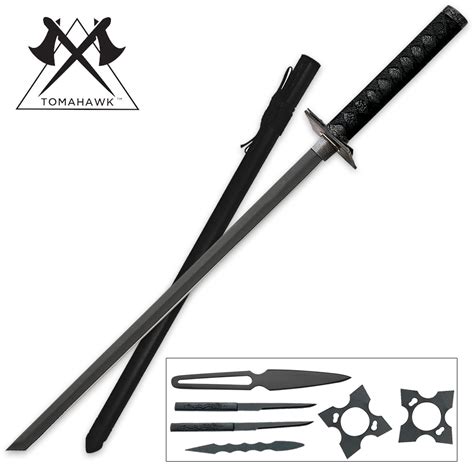 Black Ninjato Tanto Throwing Star And Knife Set True Swords