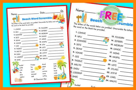 Beach Word Scramble Worksheet Classroom Star Worksheets