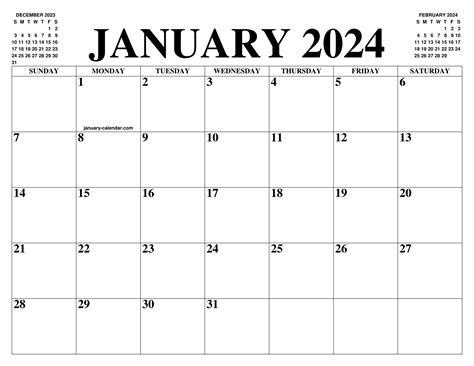 January 2024 Calendar Printable Printable World Holiday
