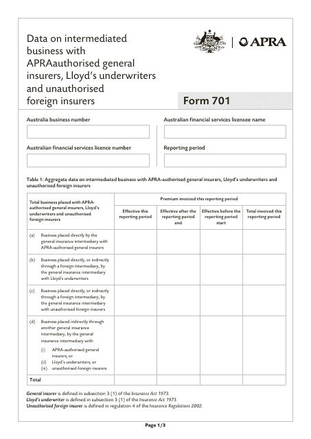 Form 701 Fill Out Sign Online And Download Printable Pdf Australia