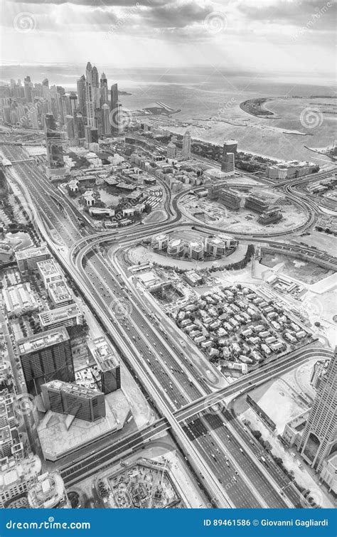 Sheikh Zayed Road Aerial View In Dubai Uae Editorial Photo Image Of