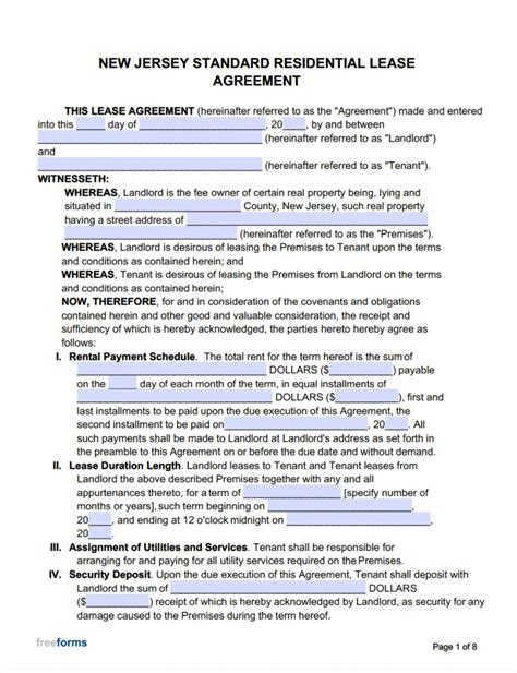 Free New Jersey Standard Residential Lease Agreement Template Pdf Word