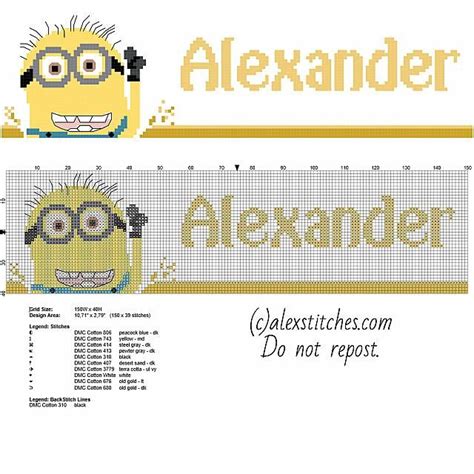 Name Alexander With Minion From Despicable Me Movie Free Cross Stitch