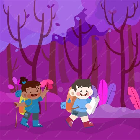 Premium Vector Happy Cute Kids Go To Camp Together