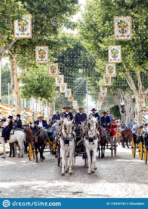 Horse Drawn Carriages Exhibition At The April Fair Feria De Abril